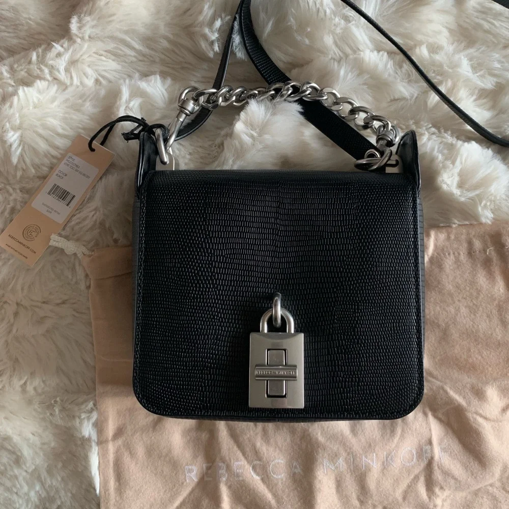 Rebecca Minkoff Lizard-Embossed Leather Crossbody Shoulder Bag w/ Top Handle